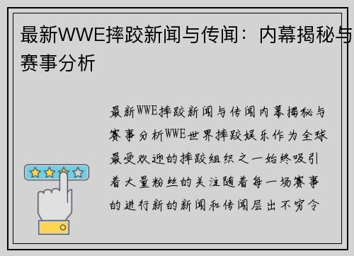 最新WWE摔跤新闻与传闻：内幕揭秘与赛事分析